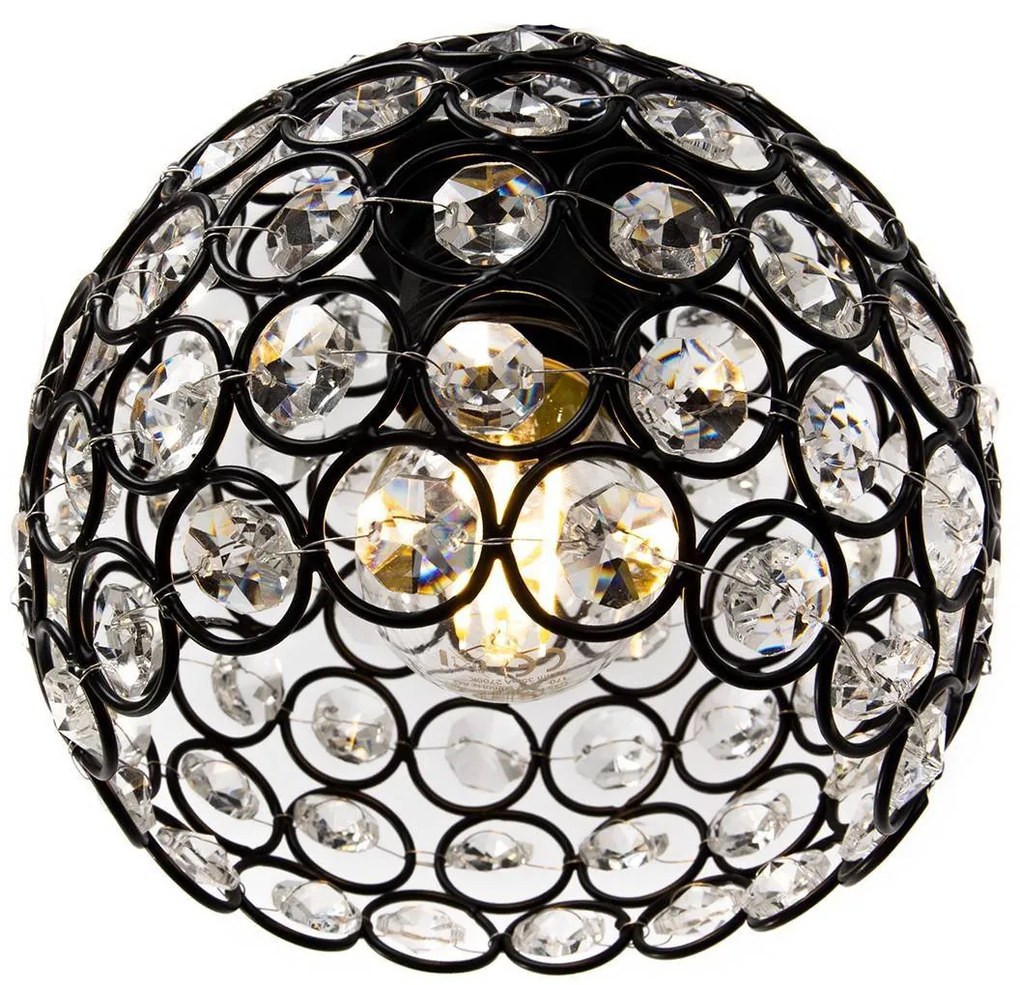 Závesné svietidlo Crystal, 5x čierne krištáľové tienidlo