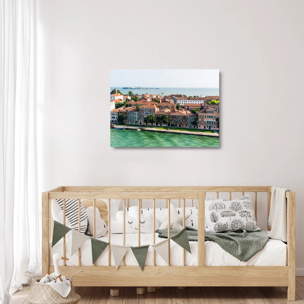 Sklenený obraz - Letecký pohľad na mesto (70x50 cm)