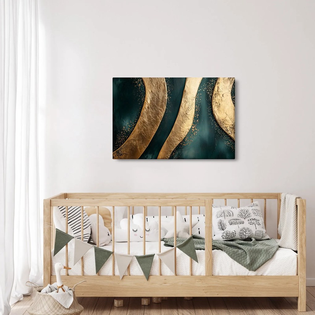 Obraz - Zelená abstrakcia so zlatom I. (90x60 cm)
