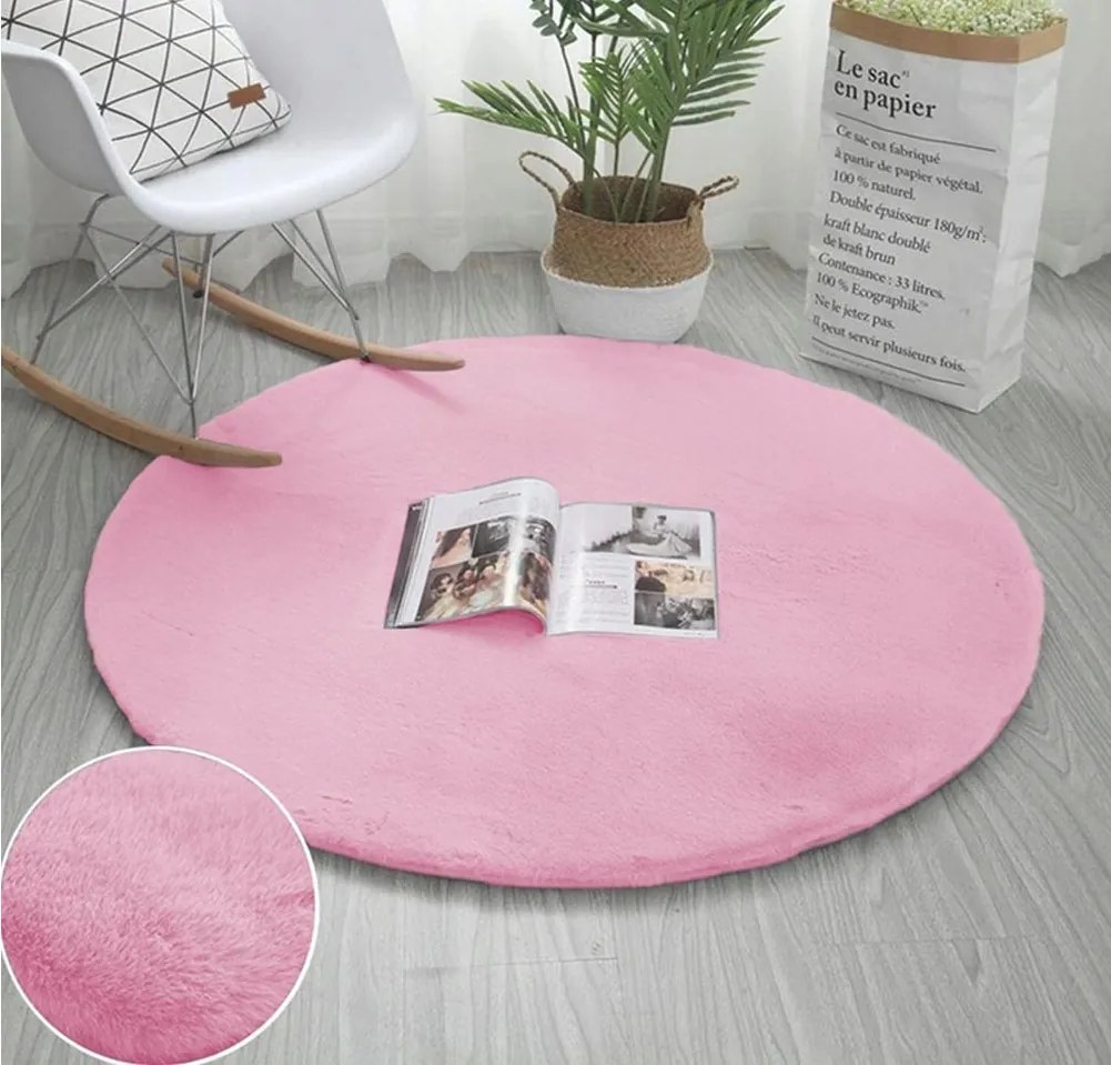 Okrúhly ružový koberec Rabbit – hebký vlas 20 mm | polyester Rozmer: 180 cm