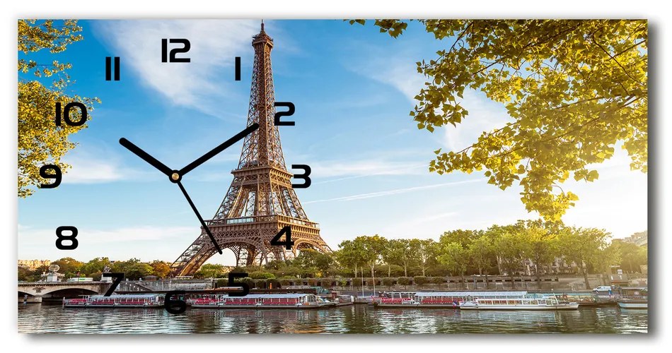 Vodorovné Sklenené hodiny na stenu Eiffelova veža Paríž pl_zsp_60x30_f_44313077