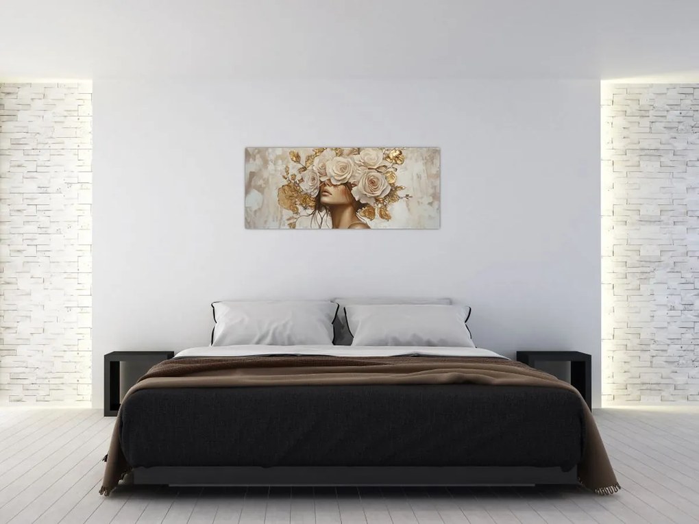 Obraz - Dievča s ružami (120x50 cm)