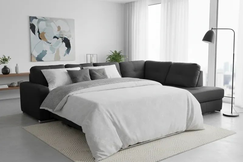 Kožená sedacia súprava s rozkladom na každodenné spanie ALEXIE – rohová, pravá, tehlová (terracotta 331)