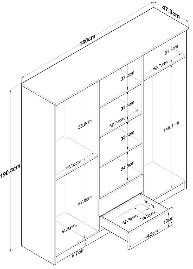 Šatníková skriňa BA 115 180 cm orech/biela