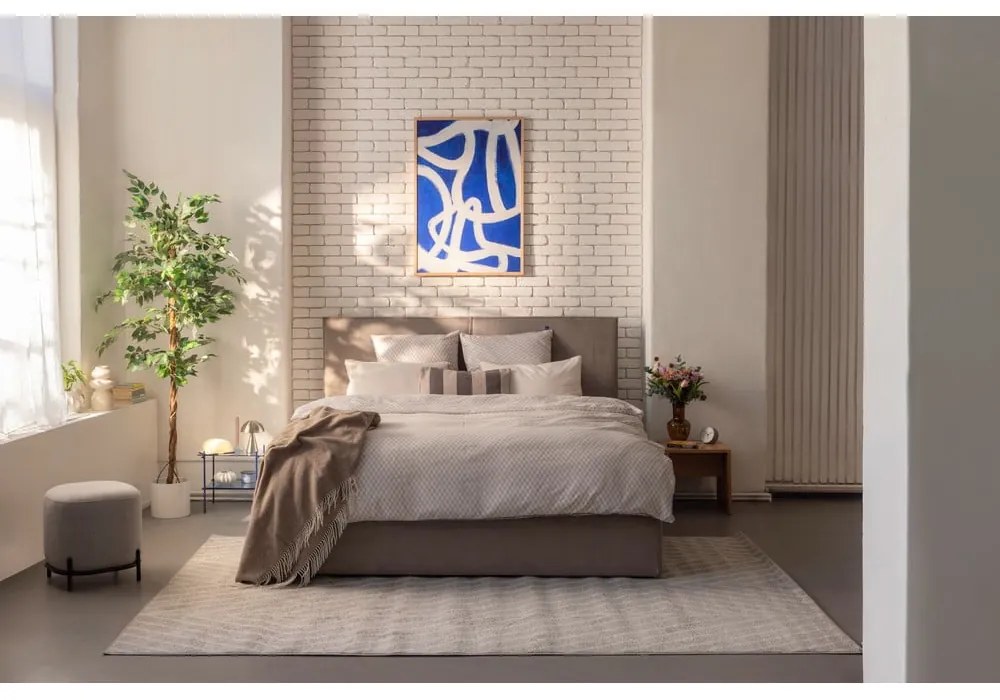 Čalúnená dvojlôžková posteľ taupe s úložným priestorom s matracom/s roštom 160x200 cm Thessa Bold - Bonami Selection