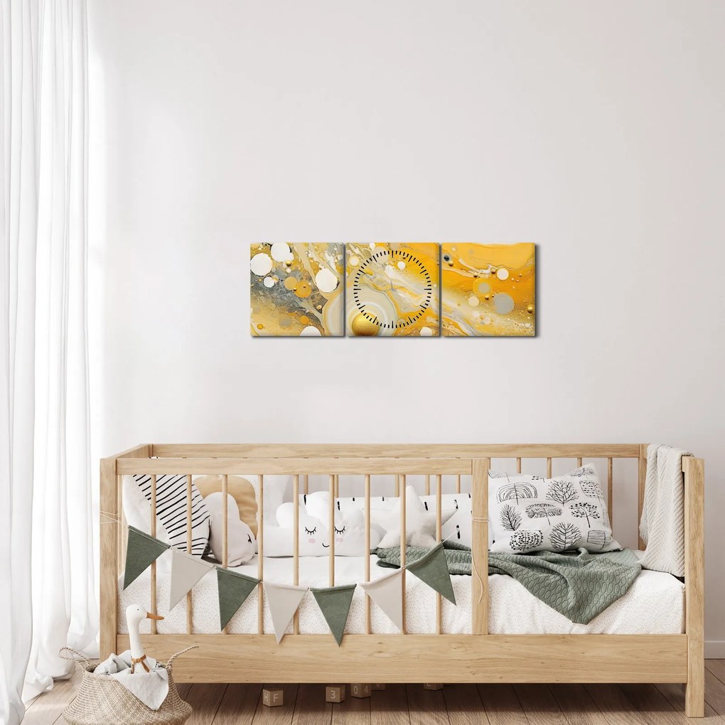Obraz - Abstraktné pozadia so zlatým dekorom (s hodinami) (90x30 cm)
