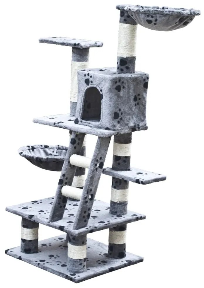 vidaXL Strom pre mačku, 122 cm vysoký, sivý s potlačou labiek