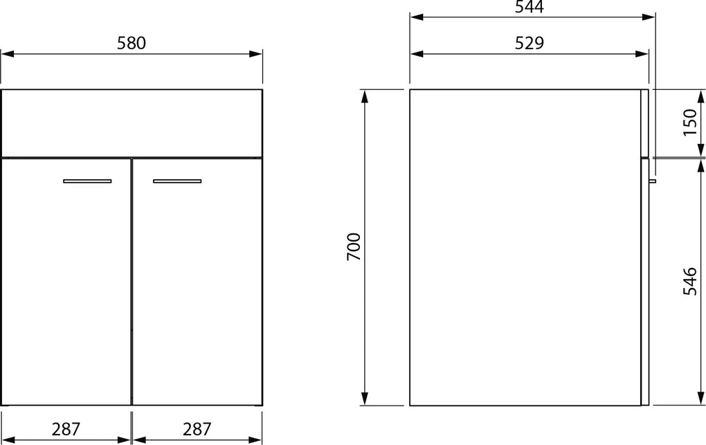 Aqualine Aqualine, Skrinka pod výlevku 58x52,8x70cm, biela, 57037