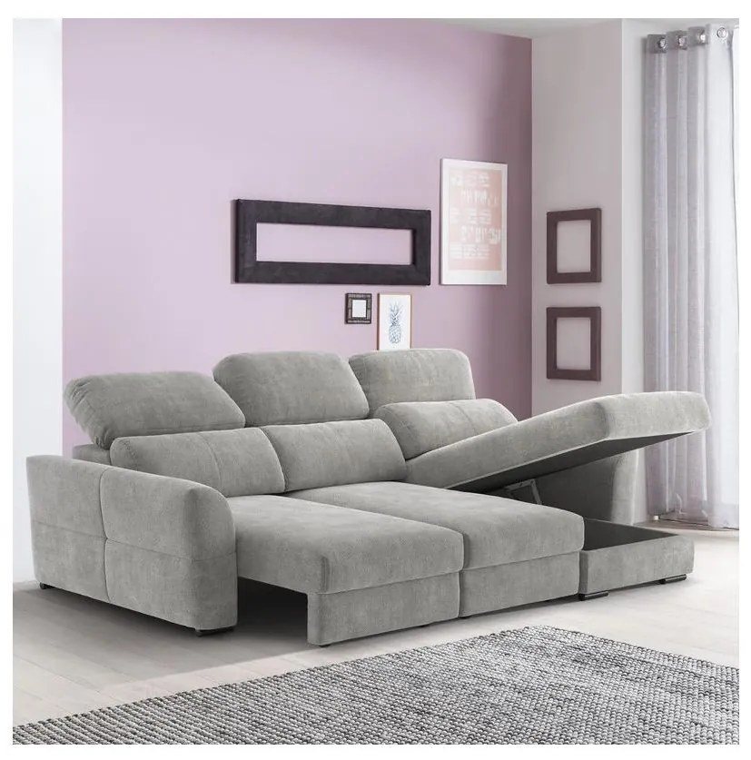 Univerzálna rohová rozkladacia trojmiestna pohovka s úložným priestorom TRENTO svetlosivá