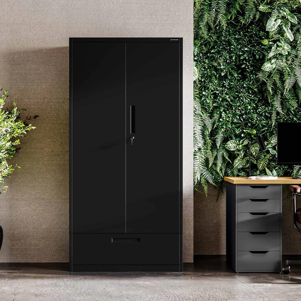 Modulárna kovová multifunkčná skriňa so zásuvkou čierna MEGAN 1850 x 900 x 400 mm