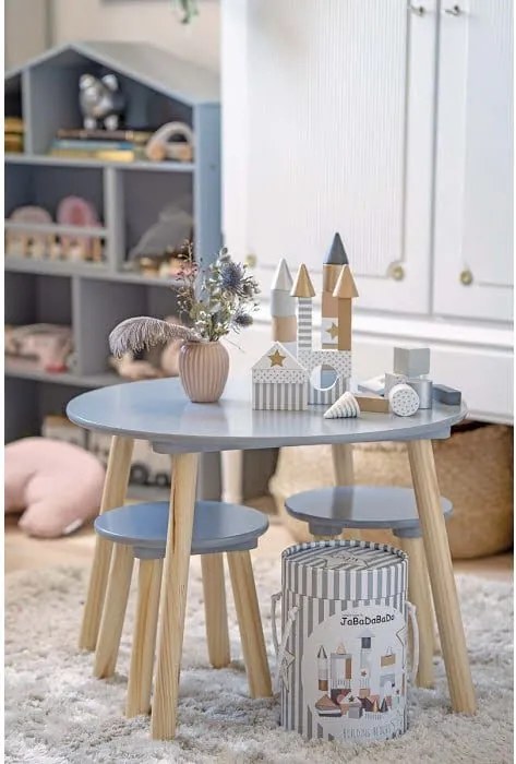 Detský drevený stôl s dvoma stoličkami - šedá