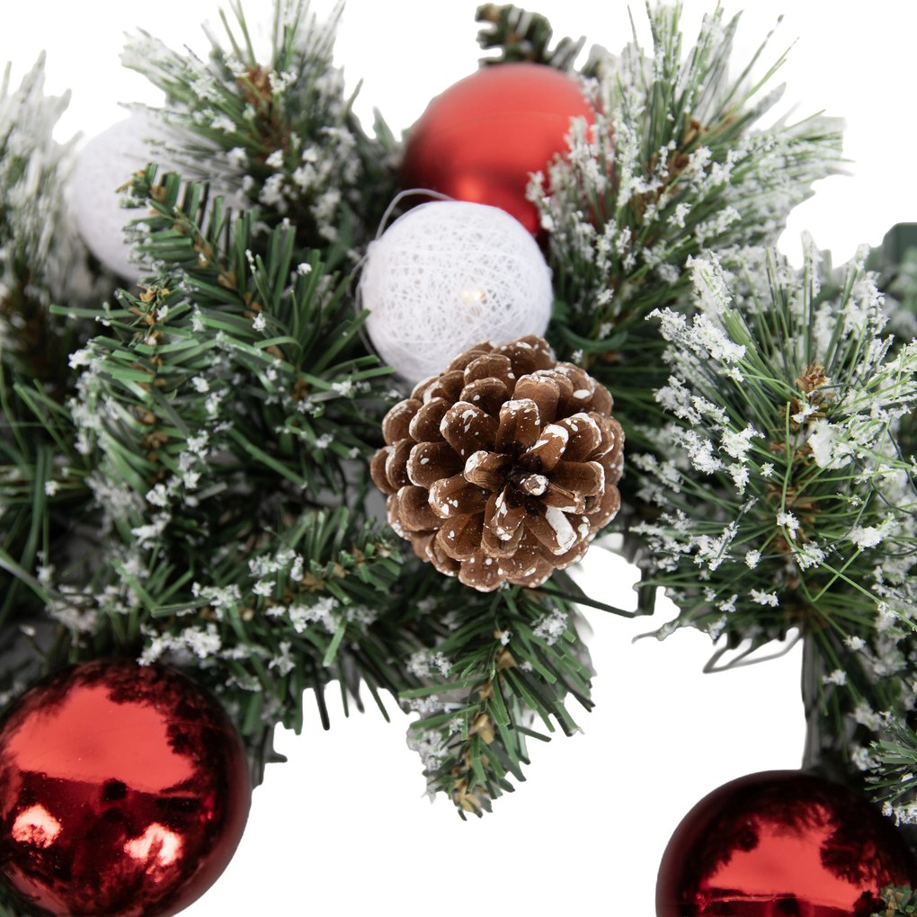 Vianočný veniec biely s červenou farbou 45 cm vrátane LED s časovačom - Jack