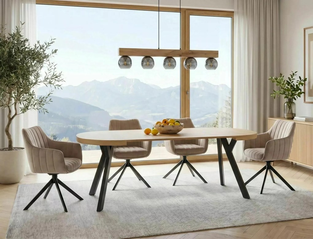 Rozkladací dyhovaný jedálenský stôl Domingo 100/250 cm dub/čierny
