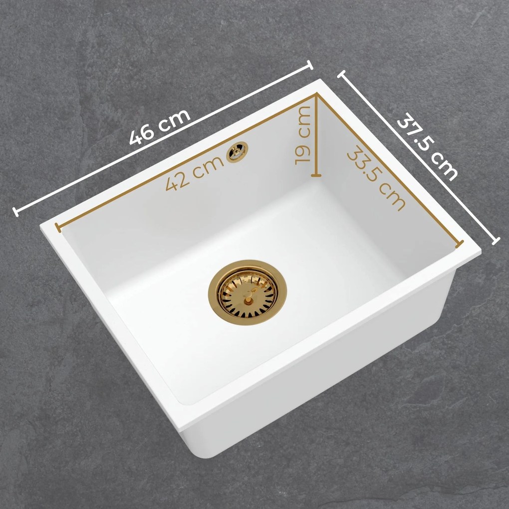 Sink Quality Crypton 55, kuchynský granitový drez 460x375x205 mm + čierny sifón, čierna škvrnitá, SKQ-CRY.B.1KBO.55.XB