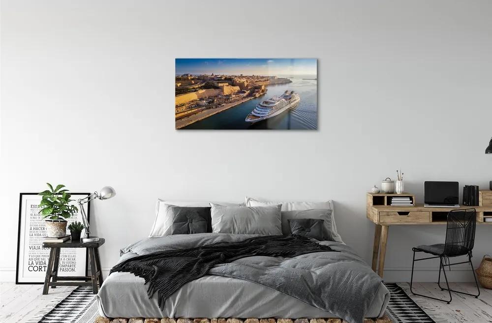 Obraz na skle Loď sea city sky 100x50 cm