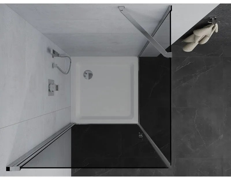Mexen Pretoria, sprchovací kút 70 (dvere) x 70 (stena) cm, 6mm šedé sklo, chrómový profil + biela sprchová vanička, 852-070-070-01-40-4010