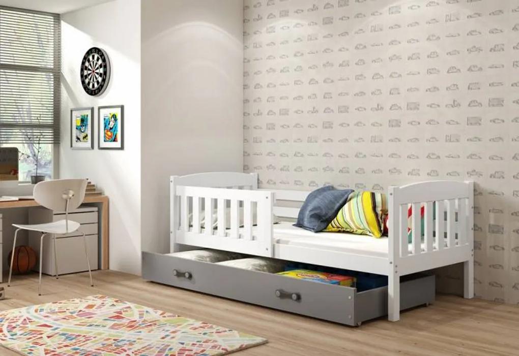 Expedo Detská posteľ FLORENT P1 + ÚP + matrac + rošt ZADARMO, 80x160 cm, biela, grafitová
