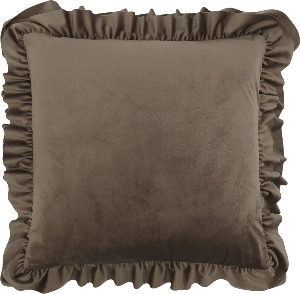 Zamatová obliečka na vankúš Mocca s volánikmi – 45*45 cm