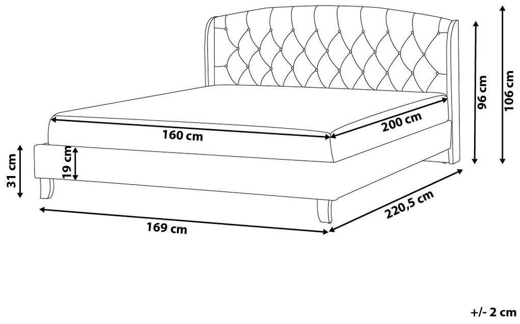Svetlosivá čalúnená posteľ Chesterfield 160x200 cm BORDEAUX Beliani