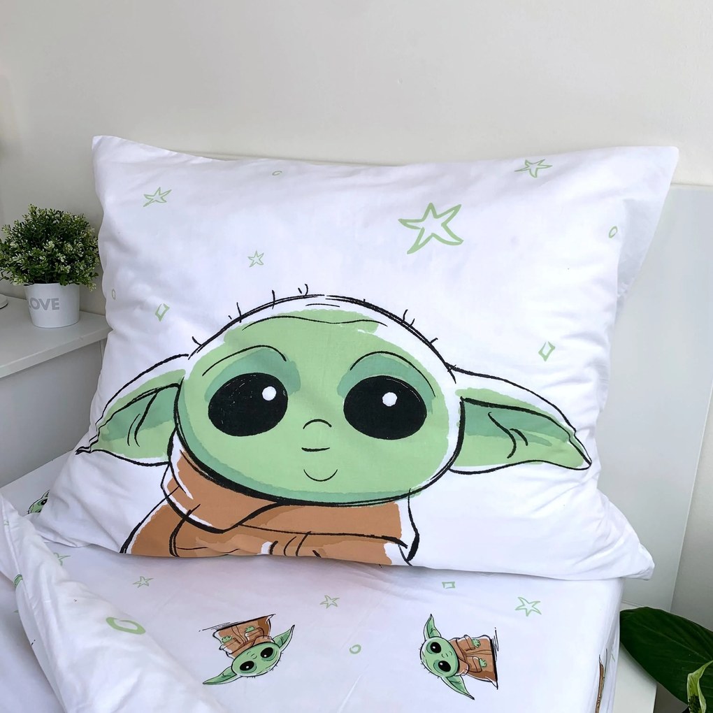 Jerry Fabrics Bavlnené obliečky 140x200 + 70x90 cm - Star Wars "Baby Yoda"