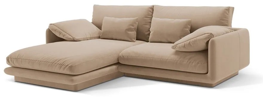 Béžová zamatová rohová pohovka (ľavý roh/s leňoškou) Torino – Micadoni