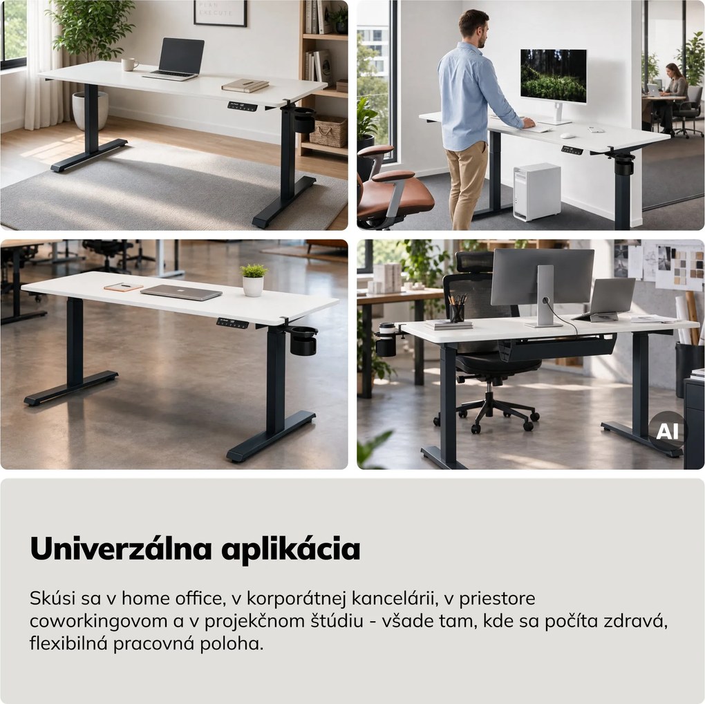Elektrický stôl s nastavením výšky ergonomický antracitovo-bieli, 1600x800 mm: ARIA