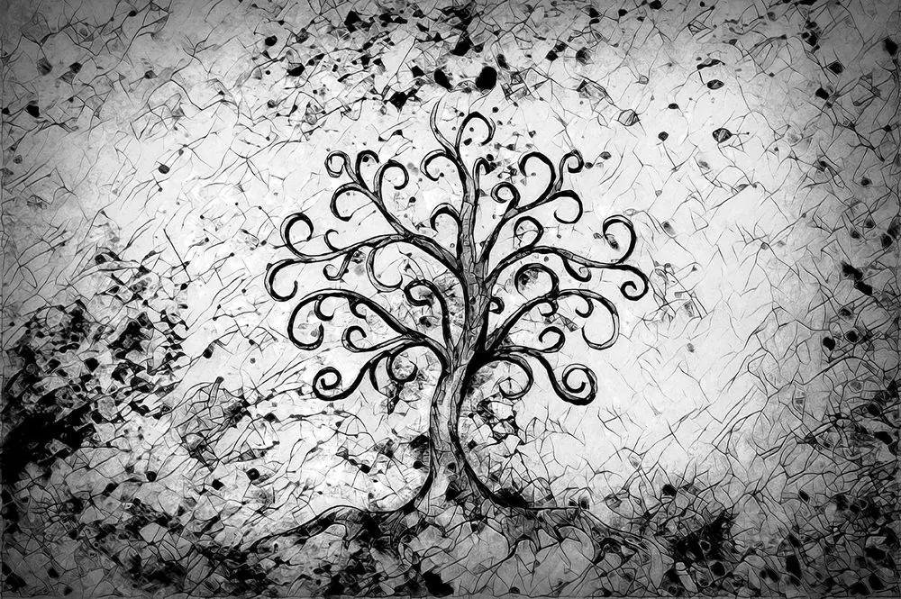 Tapeta zaujímavý strom života v čiernobielom prevedení