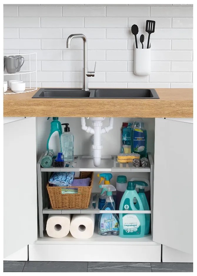 Police do skrinky pod drez s nastaviteľnou šírkou Compactor Expandable Shelf