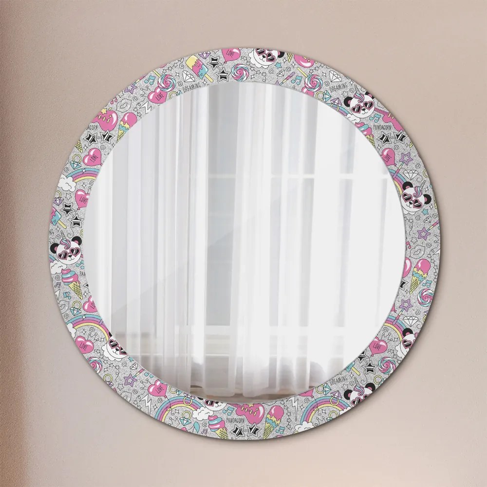 Okrúhle ozdobné zrkadlo Panda unicorn fi 80 cm