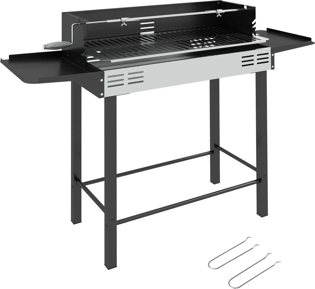 Outsunny gril na drevené uhlie s roštom a otočným stojanem, skladací, prenosný, campingový záhradný BBQ, nehrdzavejúca oceľ + kov, čierny, 118 x 32 x