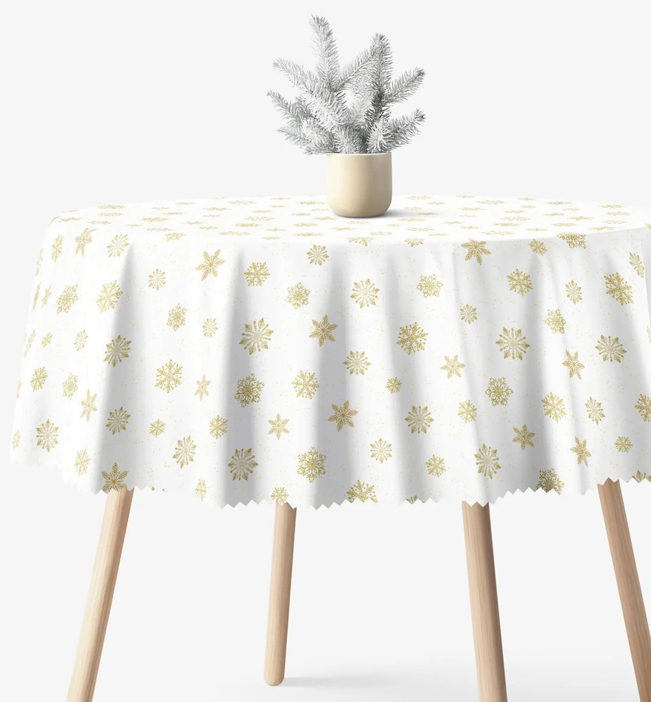 Goldea okrúhly teflónový obrus - zlaté snehové vločky Ø 130 cm