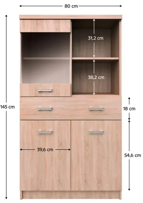 Kondela Vitrína 2D1W1S/80 , dub sonoma, TOPTY TYP 34