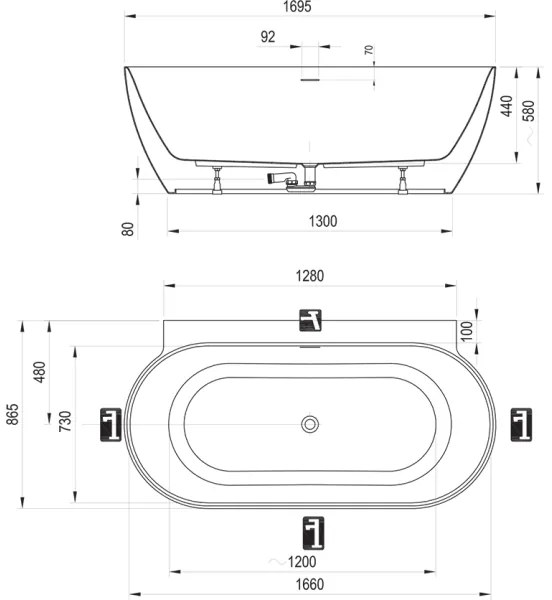 Ravak CC71800000 - Vaňa FREEDOM 170x87 cm akrylát/matná biela
