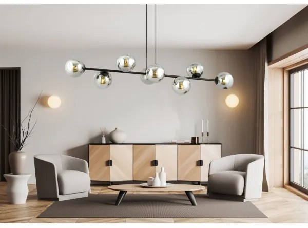 Luster na lanku ROSSI 8xE14/10W/230V čierna/šedá