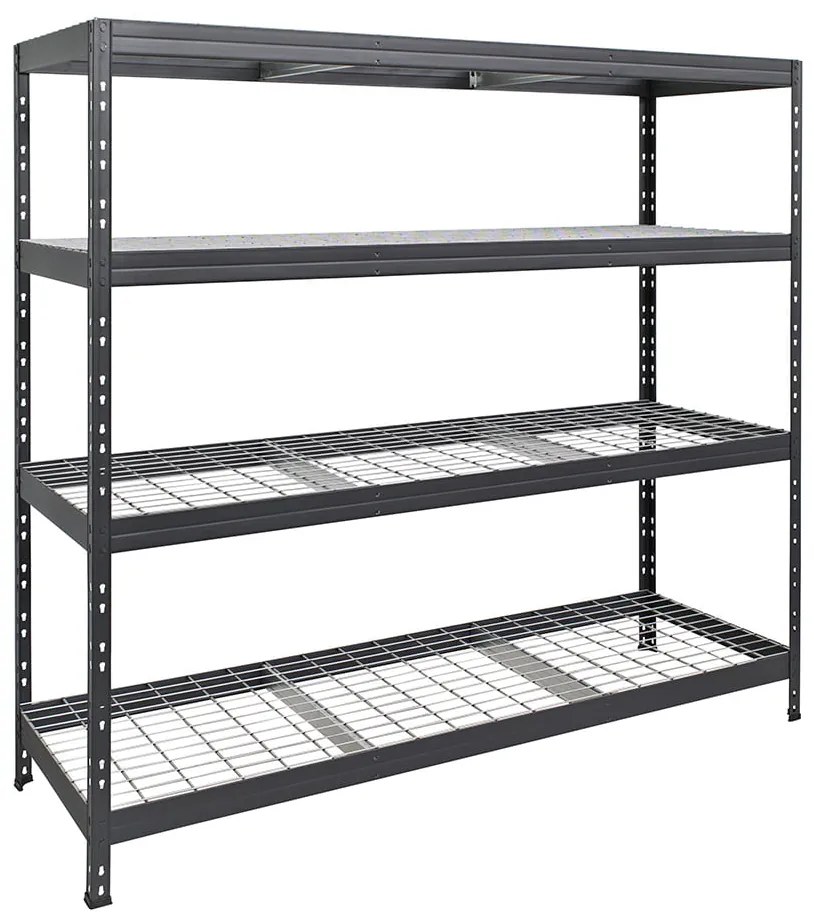 Bezskrutkový kovový regál RIVET, 180x180x60 cm, 4x sieťová drôtená polica, antracitová sivá
