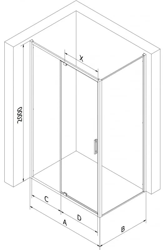 Mexen Exo, sprchovací kút s krídlovými dverami 110 x 100 cm, 6mm číre sklo, čierny profil, 819-110-100-70-00