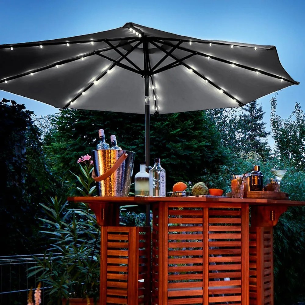 Butlers SUN & STARS Slnečník 2,7 m s LED osvetlením - sv. šedá