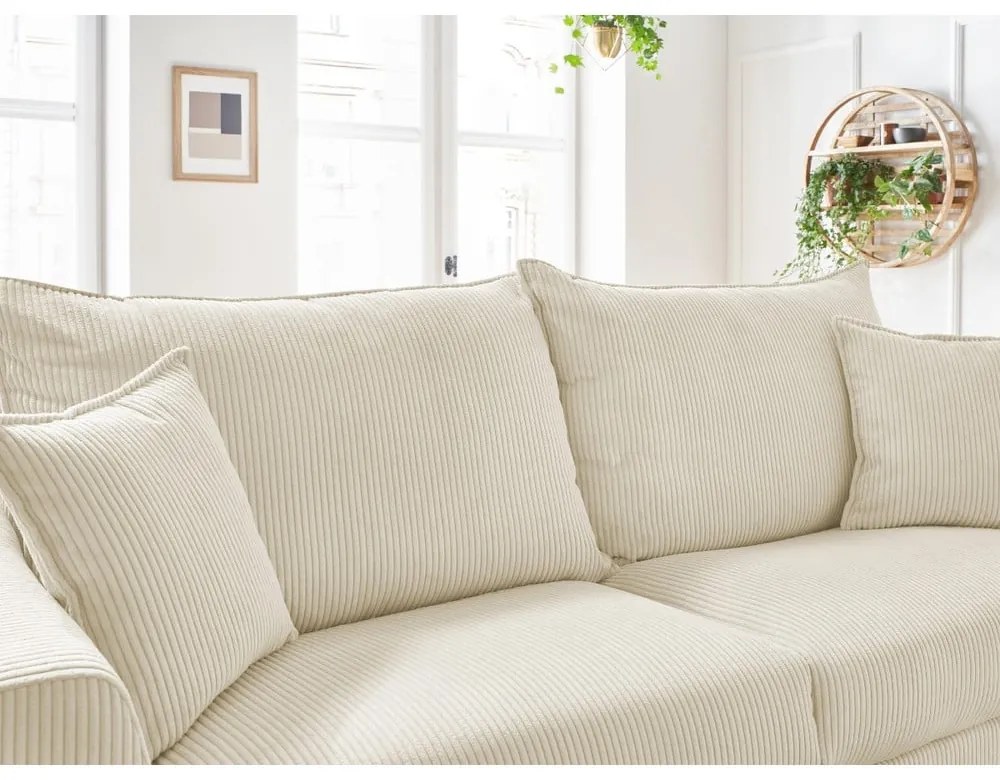 Krémová menčestrová rozkladacia pohovka 225 cm Augustin – Bobochic Paris