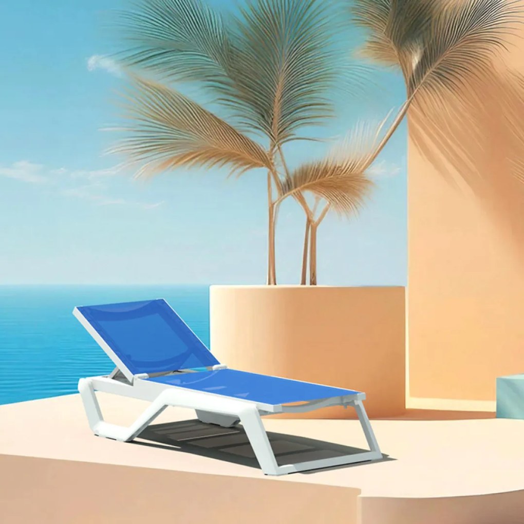 RIO PRO záhradné lehátko white/blue