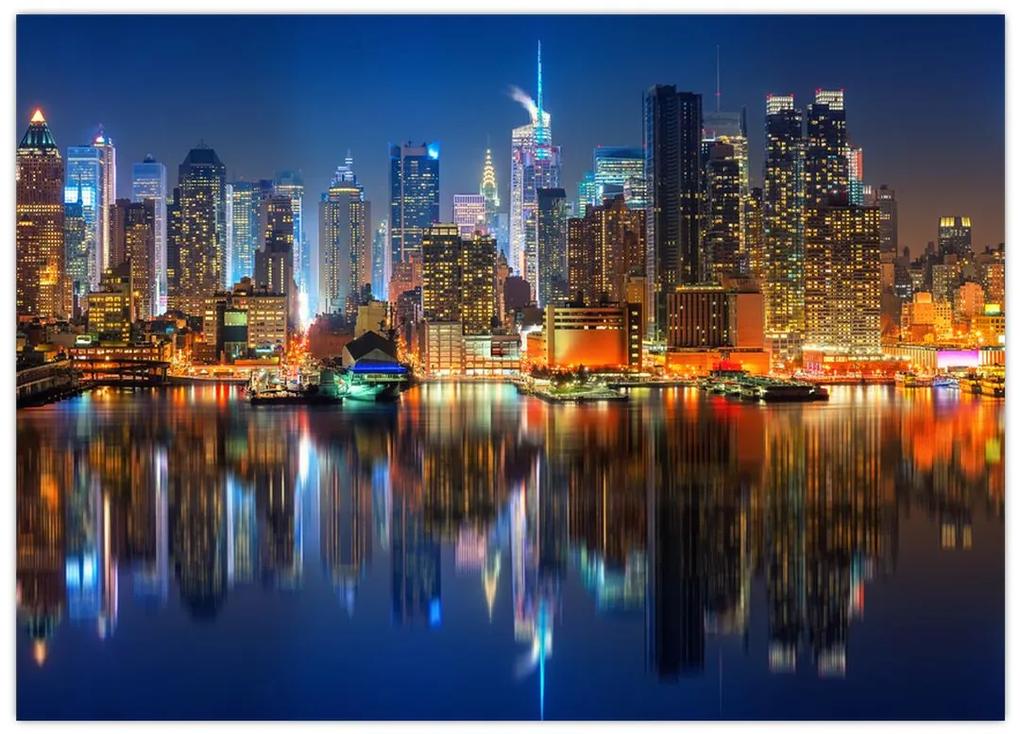 Sklenený obraz Manhattanu v noci (70x50 cm)