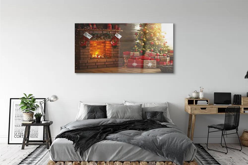 Obraz na akrylátovom skle Krb vianočné darčeky 140x70 cm