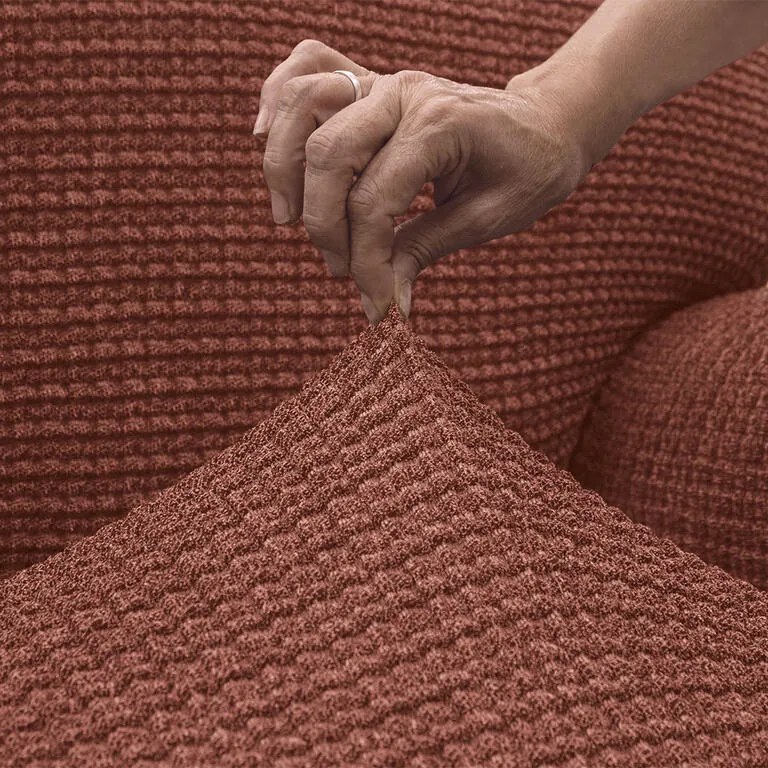 Super strečové poťahy RUBINIA tehlová rohová sedačka (š. 340 - 540 cm)