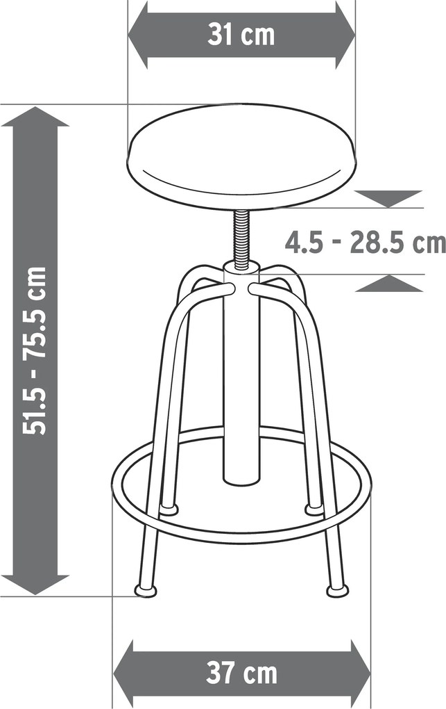 Barová stolička s nastaviteľnou výškou, biela