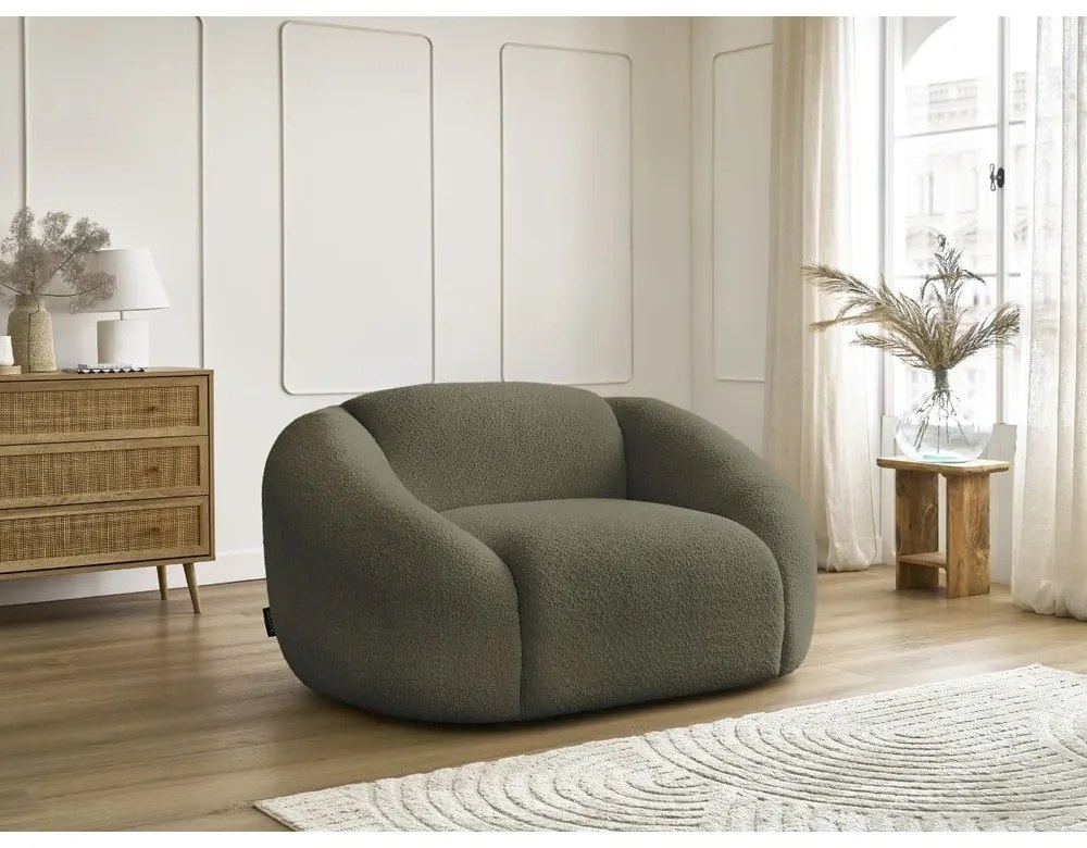 Zelené kreslo z textílie bouclé Tina – Bobochic Paris