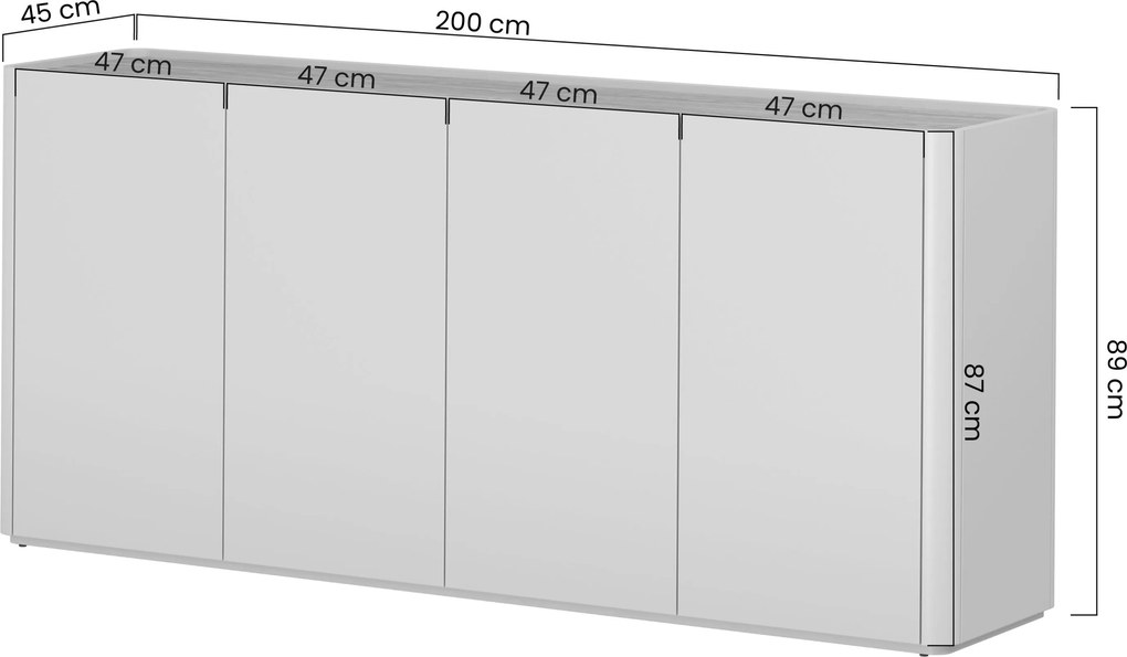 Komoda Elivo 200 cm štvordverová - eukalyptus / dub baltic dune