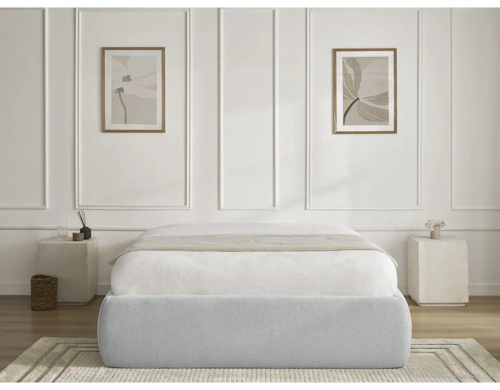 Svetlosivá čalúnená dvojlôžková posteľ s úložným priestorom/bez čela s roštom 180x200 cm Inera – Bobochic Paris