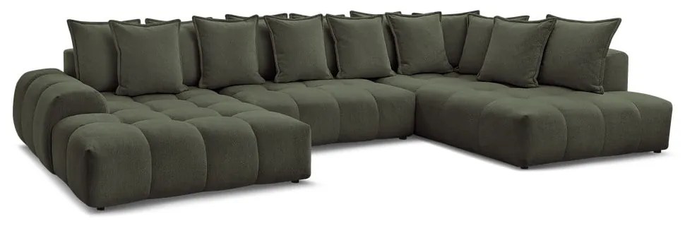 Zelená ženilková rozkladacia/s úložným priestorom rohová pohovka (pravý roh/do tvaru "U") Everest – Bobochic Paris