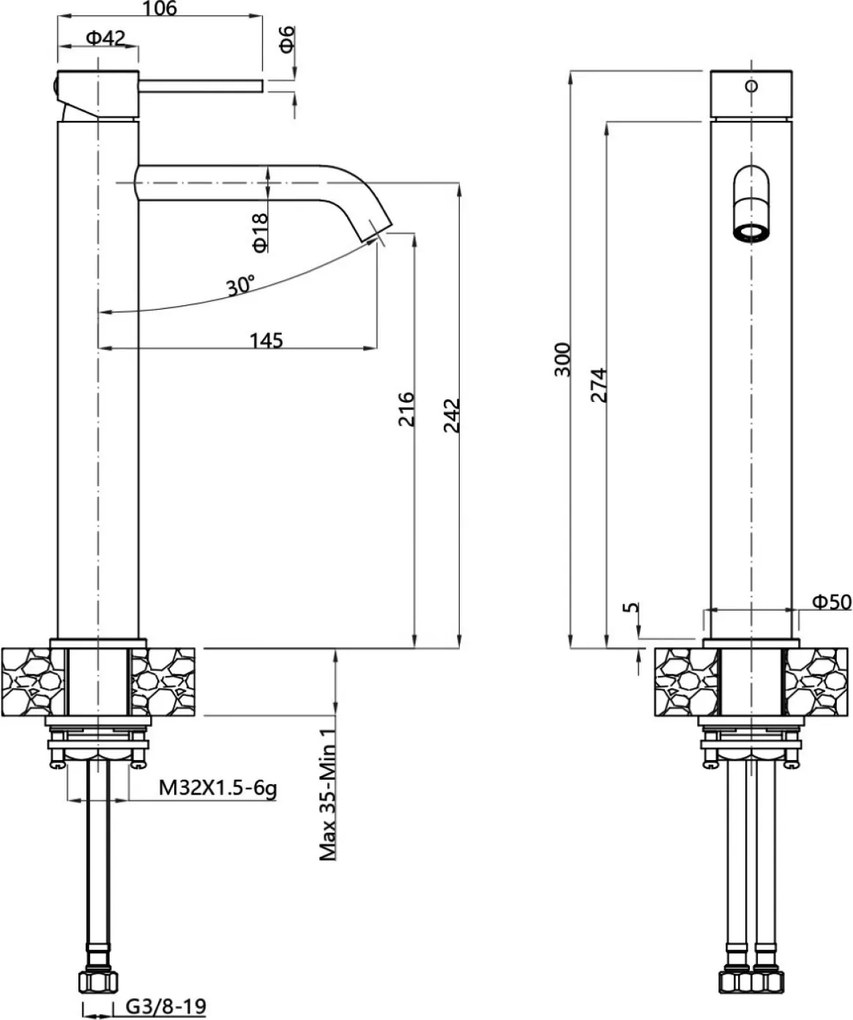 Sapho Minimal, stojánkova umývadlová batéria, h300, oceľová, MI506