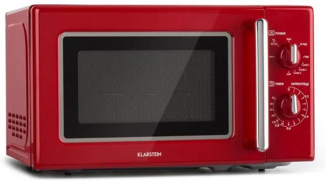 Klarstein Caroline, mikrovlnná rúra, 20 l, 700/1000 W, Ø 25,5 cm, QuickSelect, retro, červená