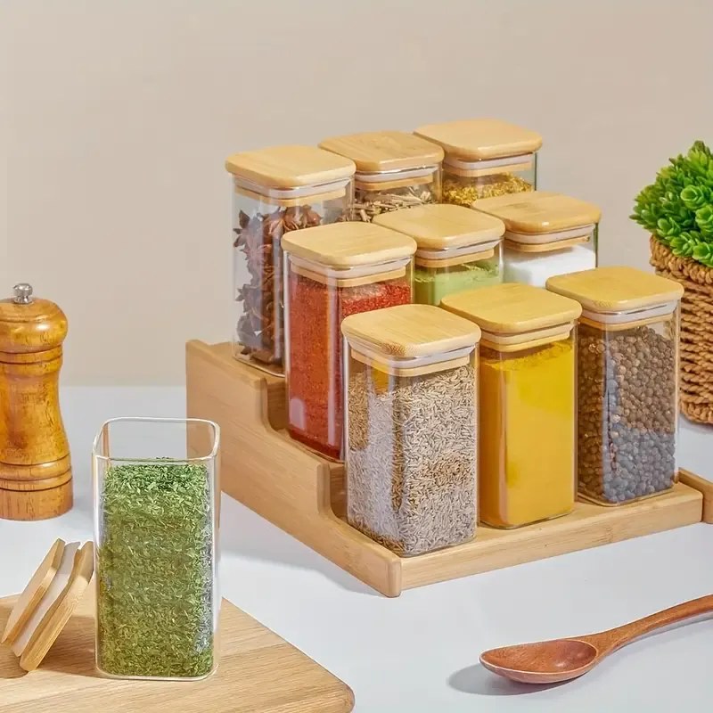 Orion Korenka, sklenená hranatá s bambusovým viečkom, CUBE 200ml